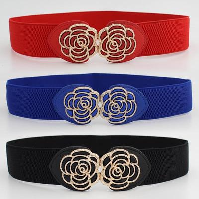 Elastischer Gürtel im koreanischen Stil mit floraler Schnalle für Damen – elegantes Taillen-Accessoire für Kleider (4 cm)
