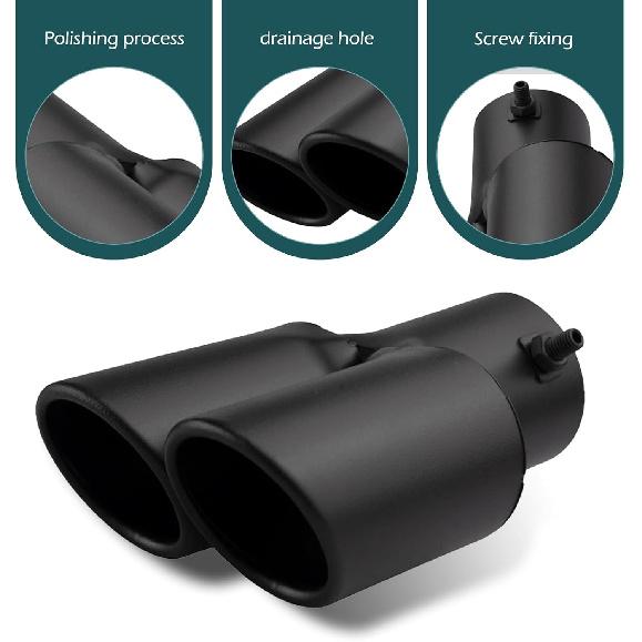 Car Exhaust Pipe, Stainless Steel Straight Inlet Double Outlet Tailpipe with Bolts, Durable 2.5" Bevel Port Exhaust Tip, Universal Modification