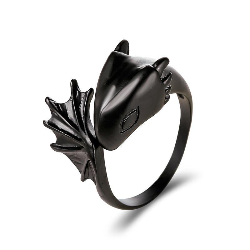 Bague Ange Démon Aile Gothique Dragon Bague Ouverte Bague de Couple Bague Queue Noire Bijoux Mode Sombre