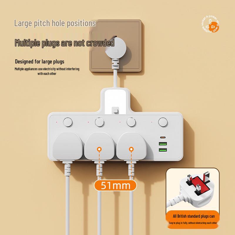 European Standard Compact Russian Power Strip with USB & Switch Extension Cord