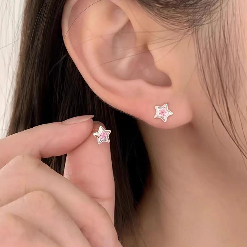 Real 925 Silver Zircon Star Mini Stud Earrings For Women Cute Fine Jewelry Exquisite Light Accessories