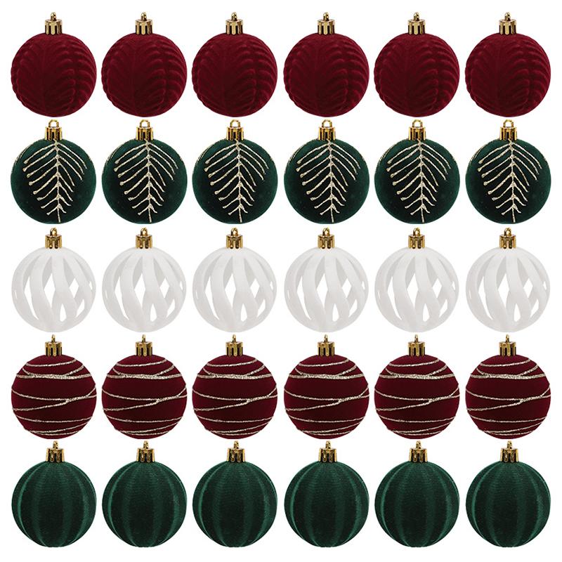 30pcs/box Velvet Christmas Ball 6cm Red Gree White Xmas Tree Balls Ornament 2025 Christmas Party Home Hanging Decoration Pendant