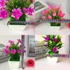 Plastic Potted Faux Flowers Collection With Lilies Roses And Cones For Home Decoration
