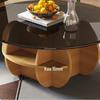 Minimalist Round Wooden Coffee Table with Grey Glass