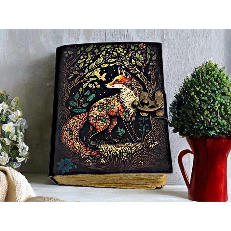 Fox Leather Grimoire •  Handmade Spellbook • Rustic Animal Journal & Gift for Him