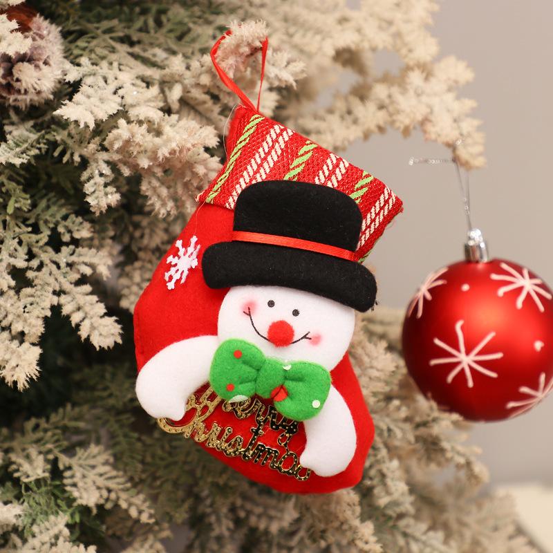 Mini Christmas Stocking Gift Bag Cartoon Santa Snowman Elk Bear Sequin Xmas Sock Ornament Tree Hanging Decor