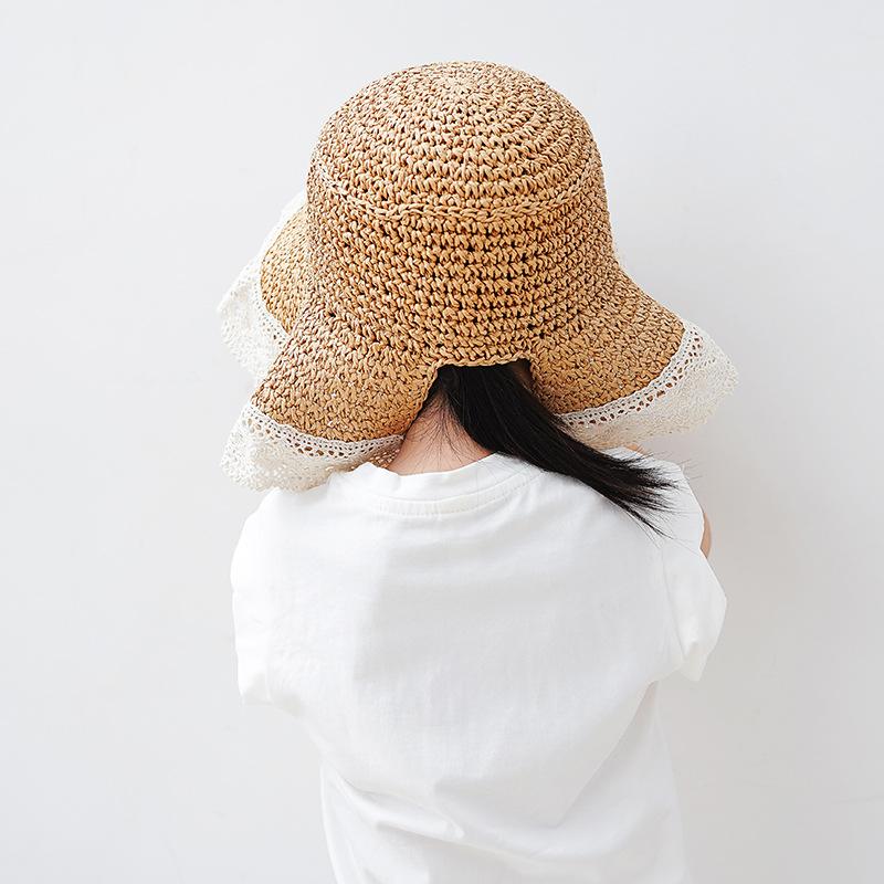 Cappello da Sole in Paglia per Bambina Principessa Cappellino da Spiaggia Genitore Bambino Protezione UV Tesa per Bambino Piccolo Primavera Estate Esterno