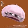 Autumn and Winter Literary and Artistic Solid Color Diamond-encrusted Fashion Wool Beret Women's Outdoor Shopping Versatile Face Small Painter Hat D
