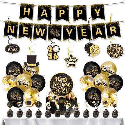 New Year'S Day Theme Party Decoration New Year'S Eve Party Family Arrangement Flag Spiral Balloon Set