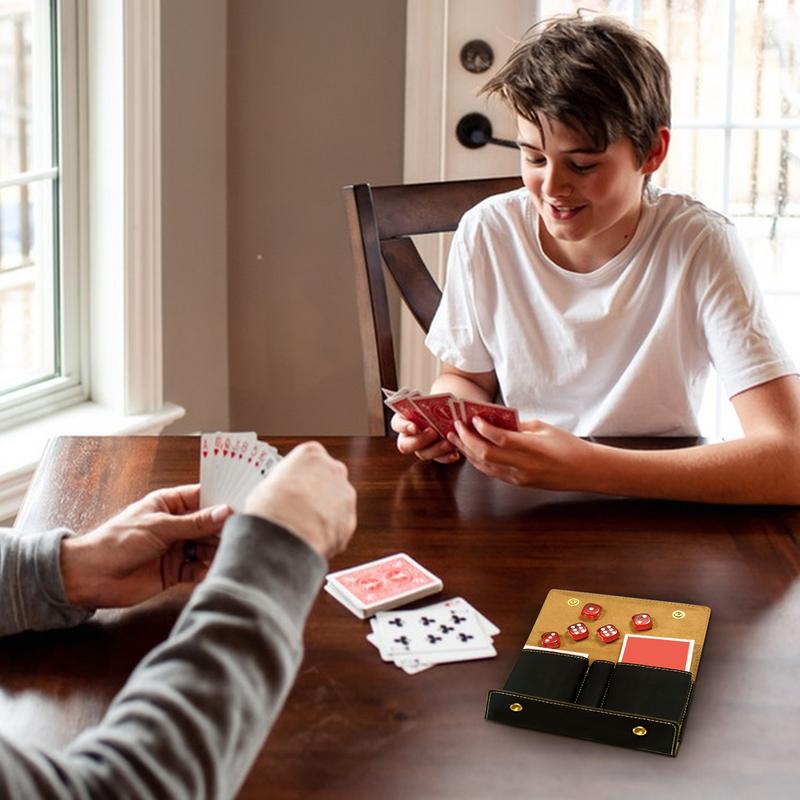 Custodia da Viaggio per Carte da Gioco Porta Mazzo in Pelle PU Organizzatore Multiuso per Denaro Custodia per Mazzo e Dadi