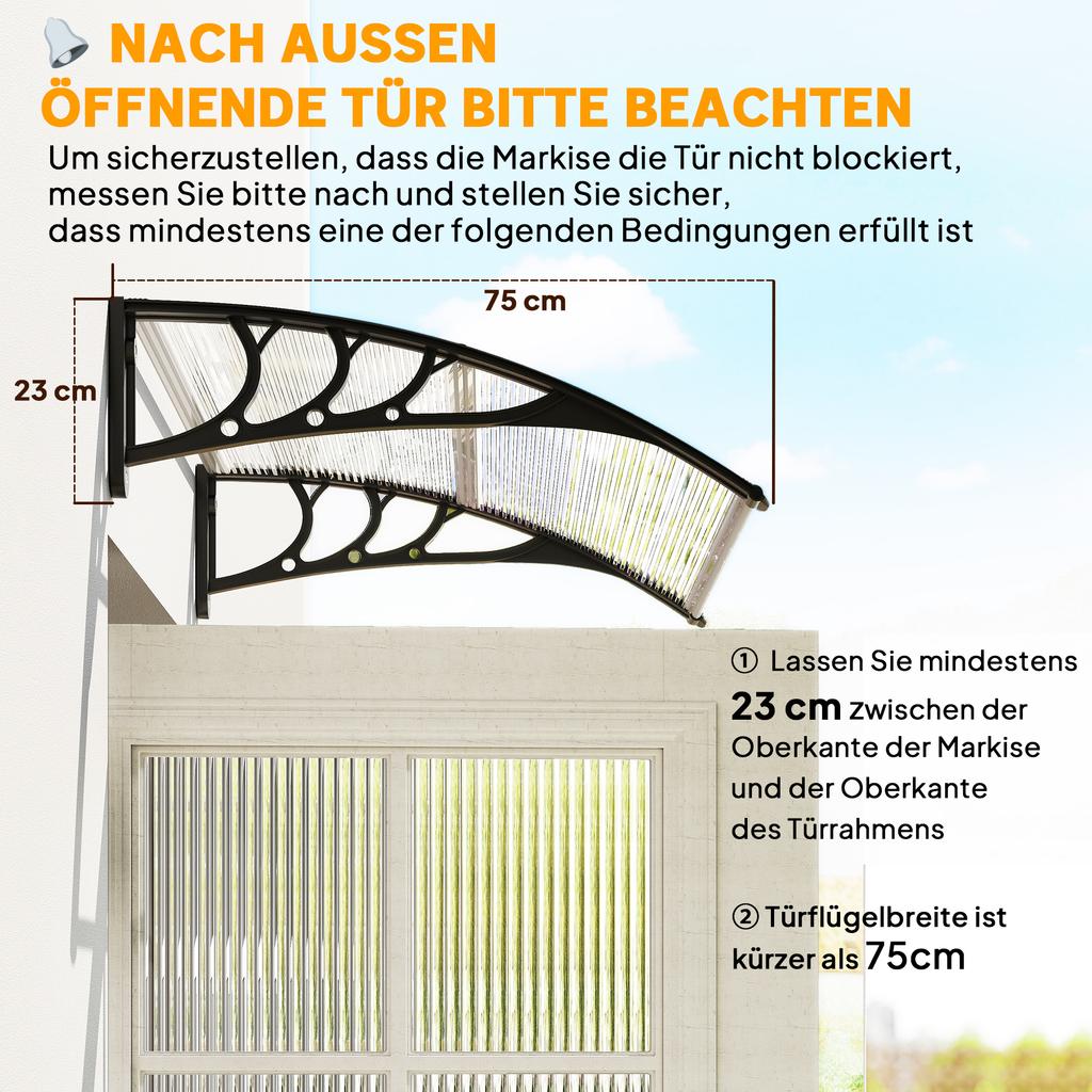 Canopy Front Door Canopy 100 x 75 cm Pent Canopy Roofing Polycarbonate Transparent