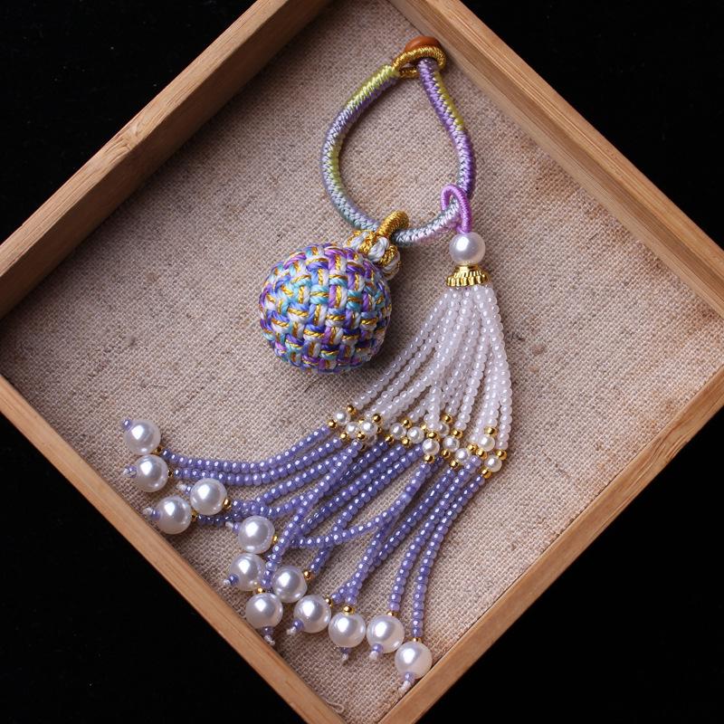 Number 16 Handmade Tassel Accessory with Ball Charm, Pearl, and Spinel Details.