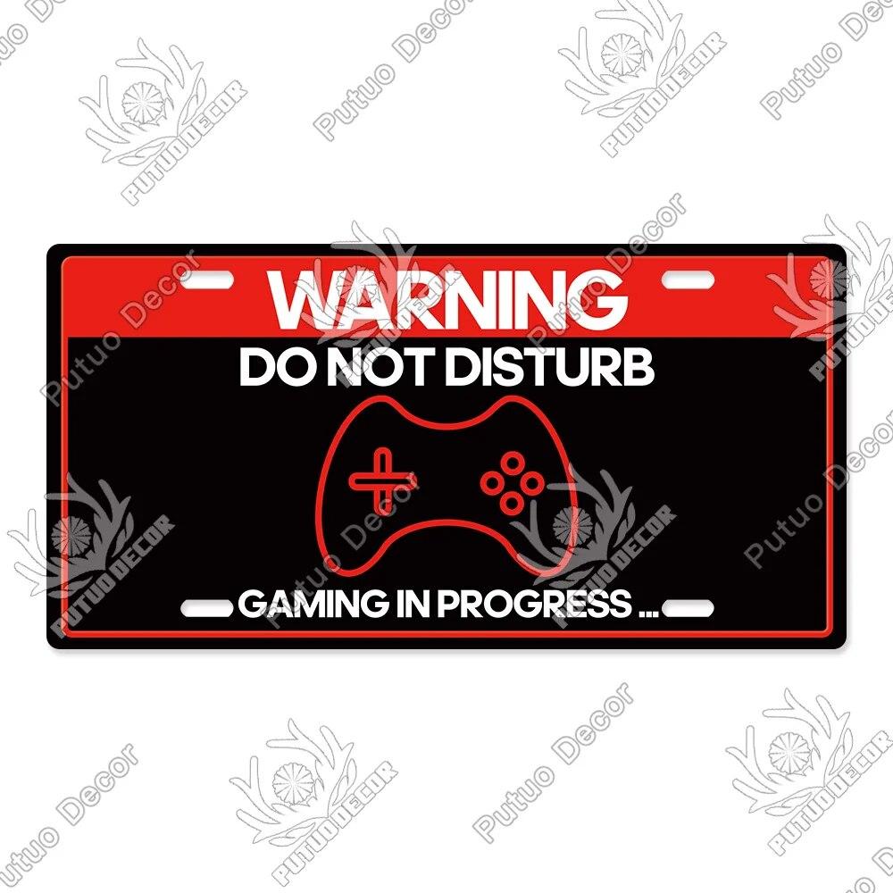 Putuo Decor Warning  Game Zone Tin Sign License Plate Plaque Metal Vintage Poster for Man Cave Pub Club Park Wall Art Decor