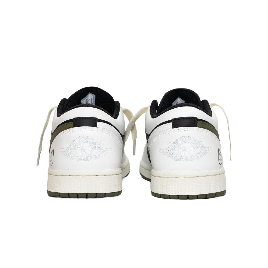 Jordan Air Jordan 1 Black Green Olive, Small Barb 5.0 Leather Abrasion Resistant Breathable Low Top 553558-092(Team811-)