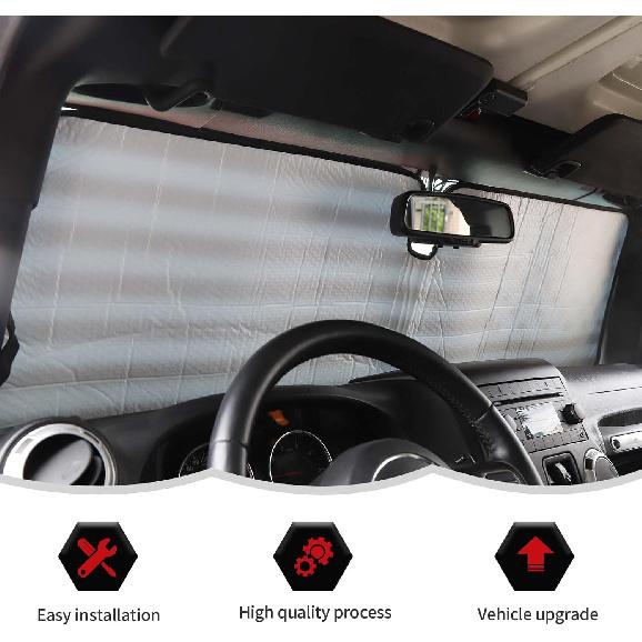 Windshield Flag Sunshade Sun Shade Heat Shield Sun Visor Mat Compatible With Jeep Wrangler Rubicon Sahara TJ JK JKU 2 Door & 4 Door