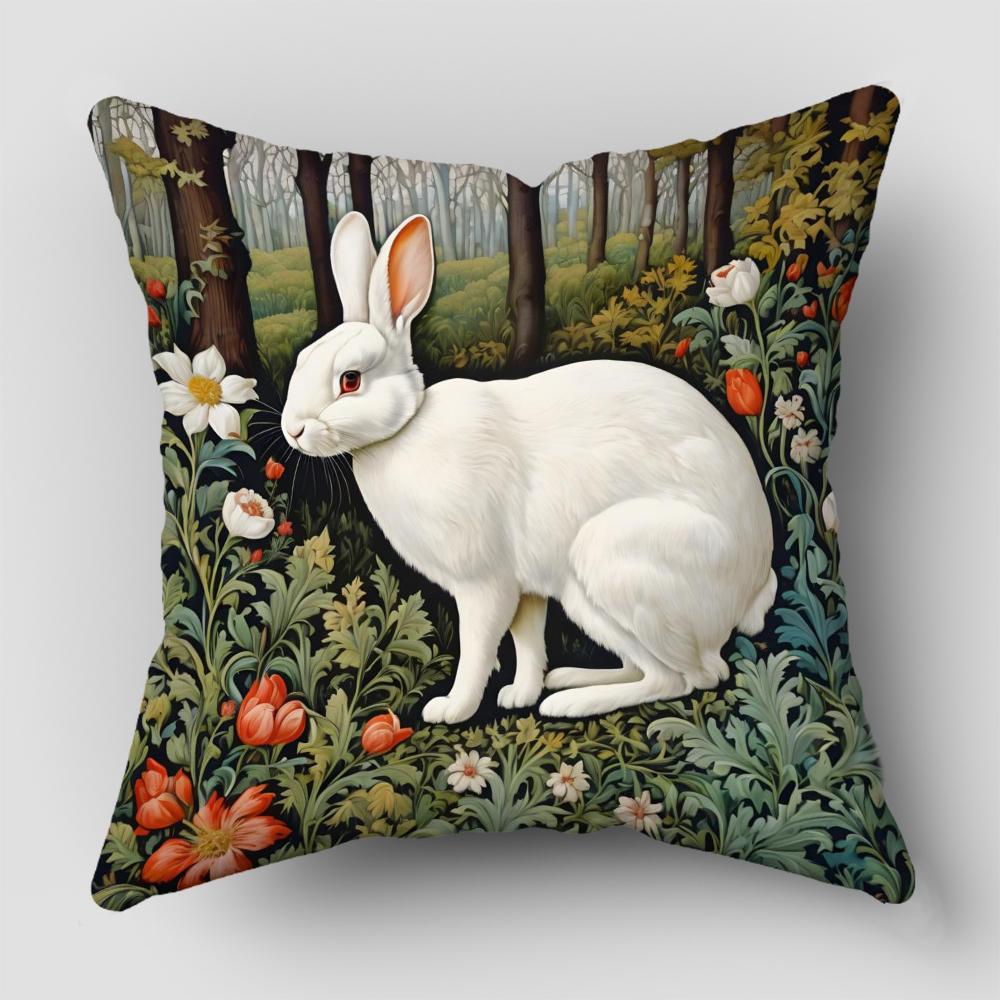 Cute Rabbit illustration Pillow Covers,Polyester Decorative Cushion Cases for Living Room Sofa (Pillow Inserts Not Included)