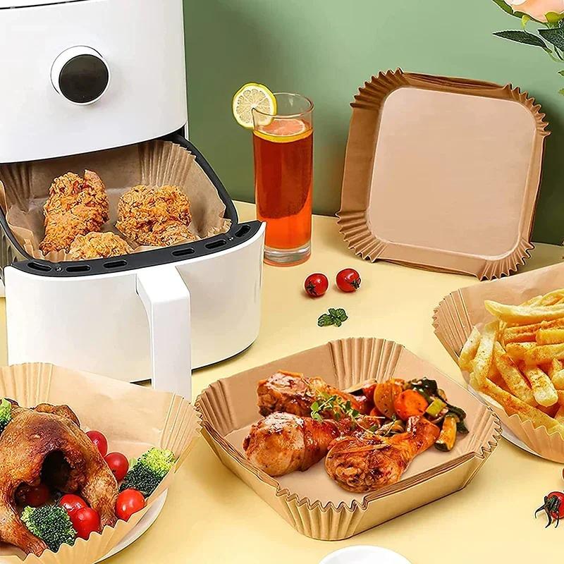 100/50 STÜCKE Airfryer-Papierschalen Airfryer-Backpapierformen Quadratisch Rund Ölbeständige Einweg-Kochpapiereinlage für Airfryer