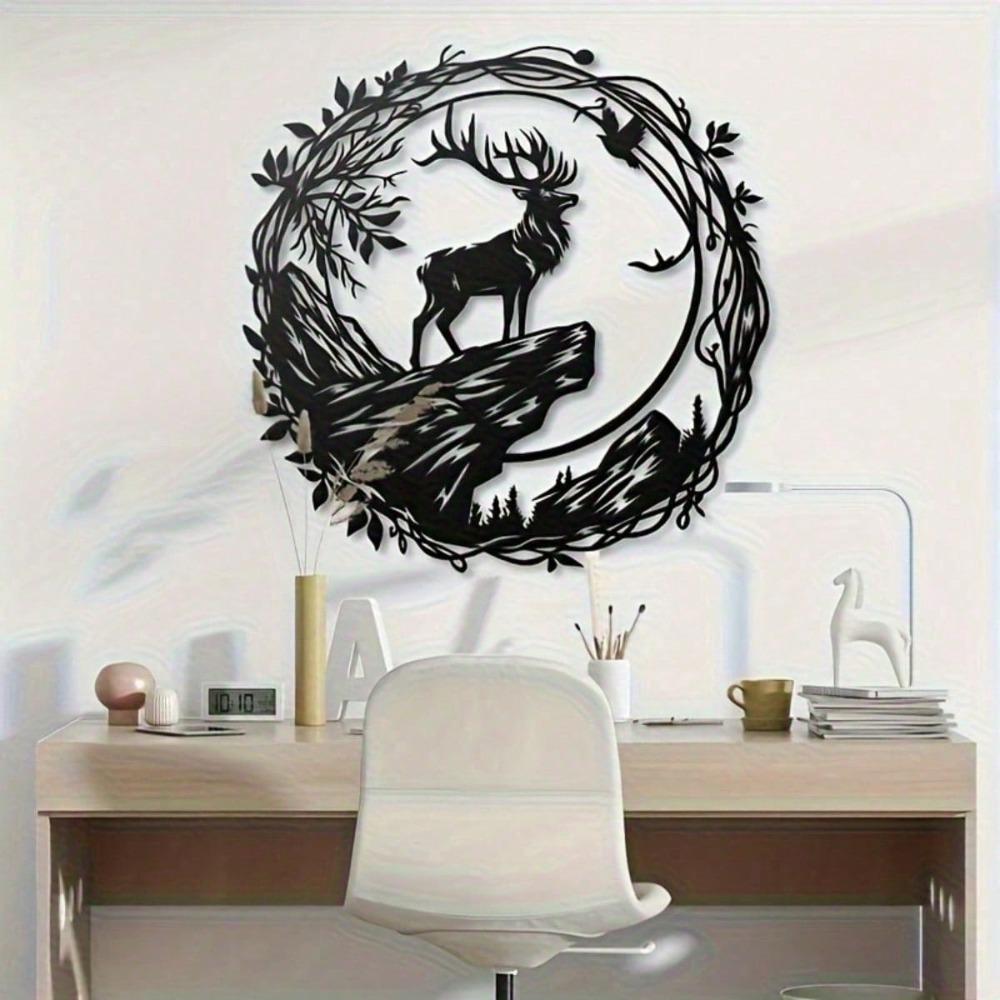 Metal Stag Wall Decor Circular Iron Frame Modern Farmhouse Living Room Wedding Gift Home Hanging Art