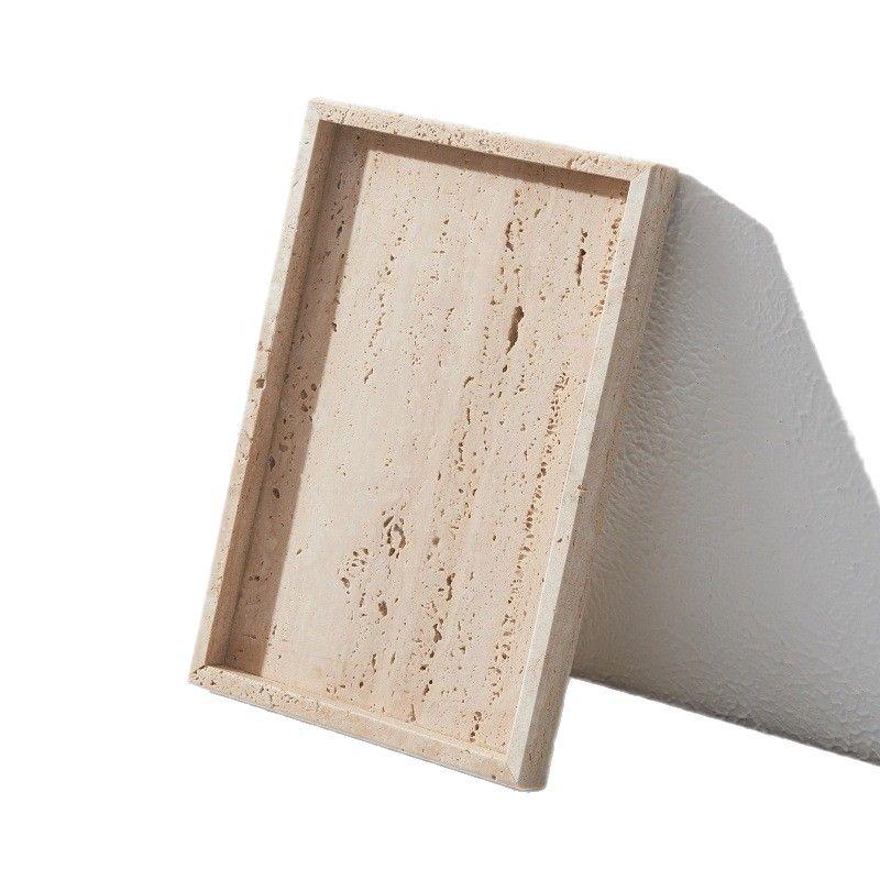 Nordic Beige Travertine Marble Tray: Light Luxury Entrance Hall Decoration & Jewelry Storage Ornament