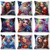 Christmas Cartoon Oil Painting Theme Digital Printing Short Plush Pillow Covers For Car Sofa Office Cushion Cover Home Goods