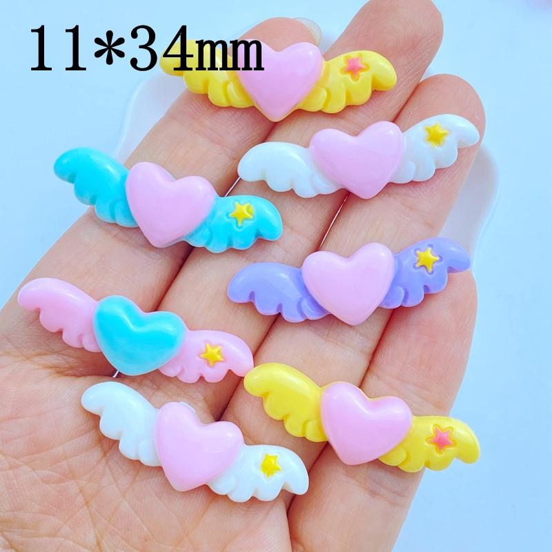 

10Pcs New Cute Resin 11*34mm Heart-shaped Wings Series Flat Back Fit Phone Deco Parts Embellishments For Hair Bows Accessories