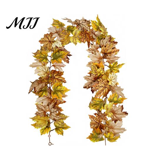 Autumn Artificial Garland 100/175CM Maple Leaf UV Resistant Fall Halloween Thanksgiving Vine Day Harvest Festival Mantle Porch Indoor Outdoor