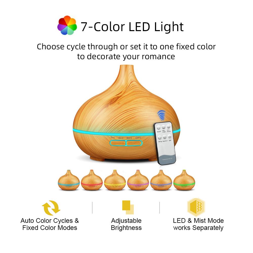 Diffuser For Home 550ml Aromatherapy Essential Oil Diffuser Wood Grain Remote Control Ultrasonic Air Humidifier Cool 7 Color LED
