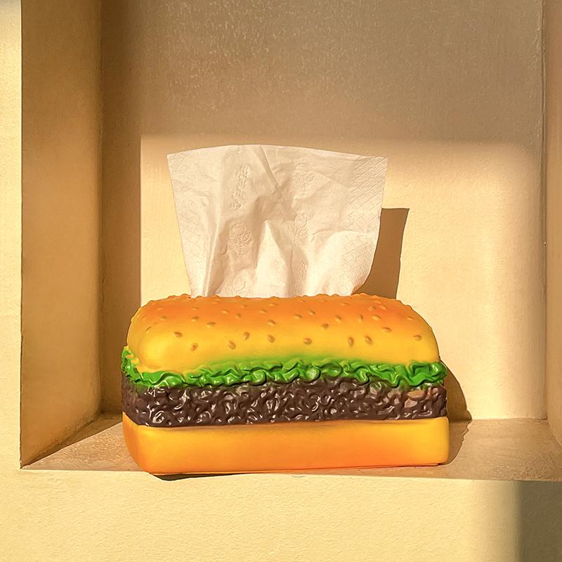 Delicious Hamburger Shaped Tissue Box Hamburger Resin Napkin Holder Paper Box Container Home Dining Table Decoration Storage Box