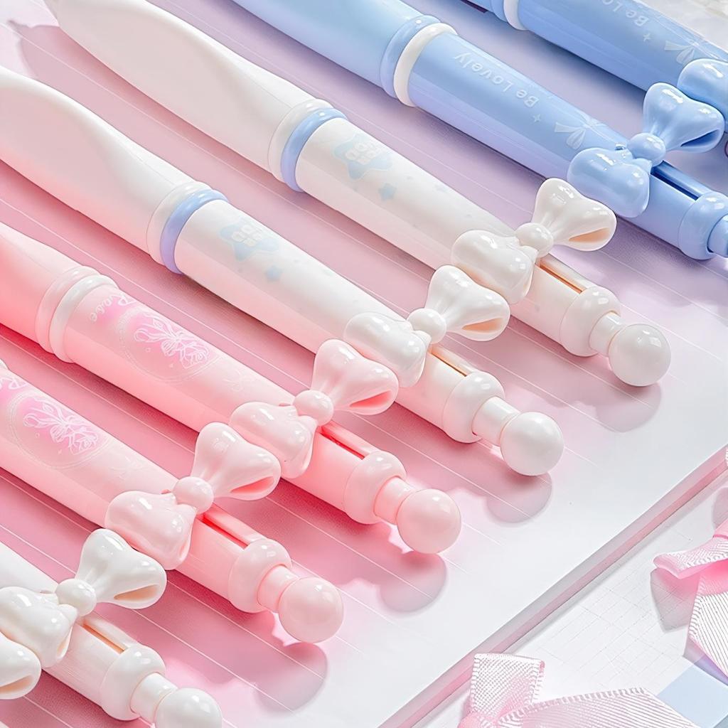 4pcs Lovely Flower Gel Pens Set, Pinch Grip Camellia Floral Pink Bowknot Star Dream Clip 0.5mm Black Color Ink for Writing