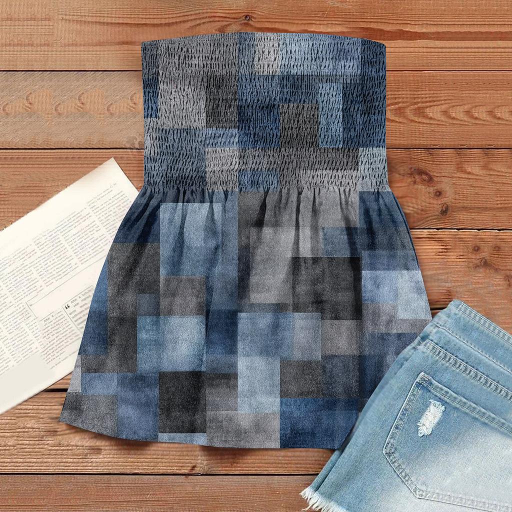 Modisches Sexyness Damen-T-Shirt-Top mit tiefem Rückenausschnitt, elastisch, Retro-Streifenmuster, trägerlos, figurbetont