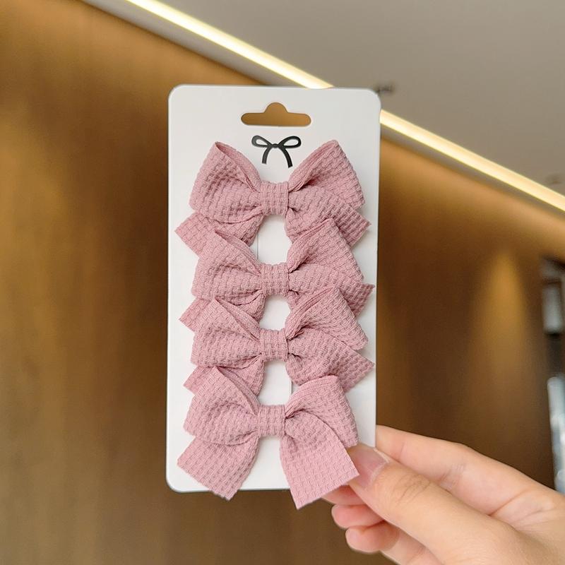 4PCS Soft Cotton Bow Hairpin Girl Sweet Plaid Design Hairpin Color Block Delicate Hairgripe Barrettes Kawaii Child Accessories
