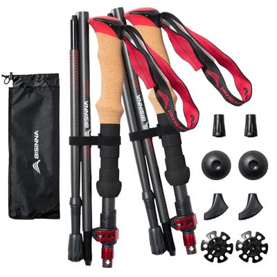 BISINNA Carbon Folding Trekking Poles, Ultra-Lightweight (247g), 35-135cm, 5-Level Telescopic Length Adjustment, Set of 2, Cork and EVA Combination