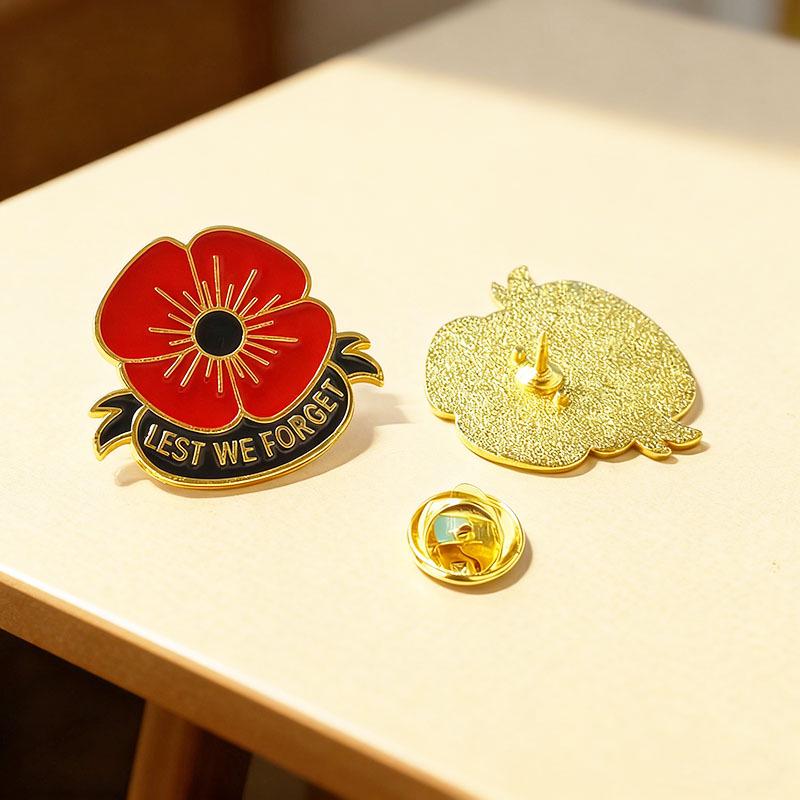 British Commemorative Red Poppy Flower Brooch Badge