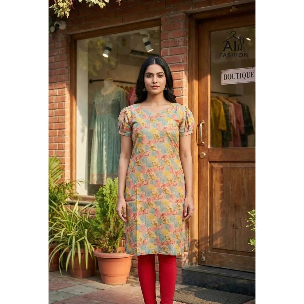 Floral Printed Simmer Silk Kurta Indian Women Daily Wear Top Tunic Kurti Dress