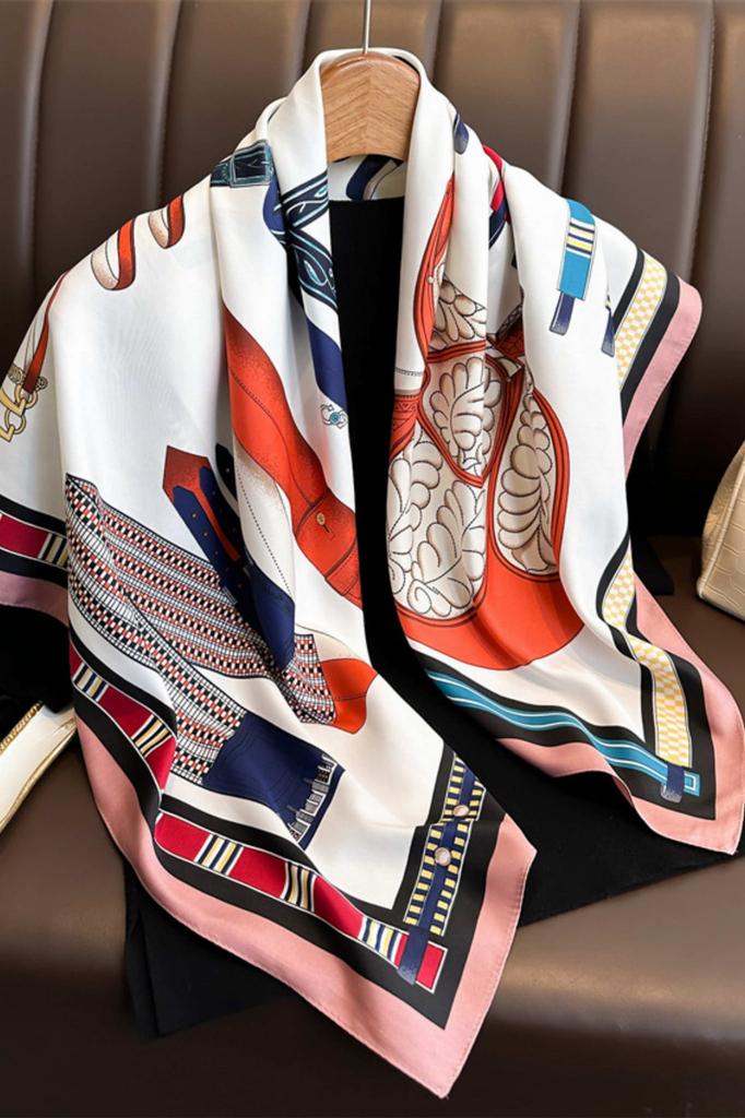 Women' Scarf 90X90 "Rose Equestrian Style" - Elegant Shawl with Horse Motif, Imitation Silk