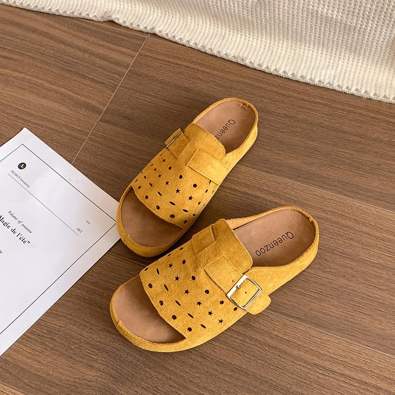 

Popular yellow retro one-word platform slippers women s summer wear 2025 new heightening non-slip half-drag Birkenstocks 41 жёлтый