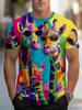 Men's Plus Size Giraffe Print T-Shirt - Full-Body Giraffe Short Sleeve Crew Neck Top, Loose Fit Breathable Summer Beachwear Suitable for Casual