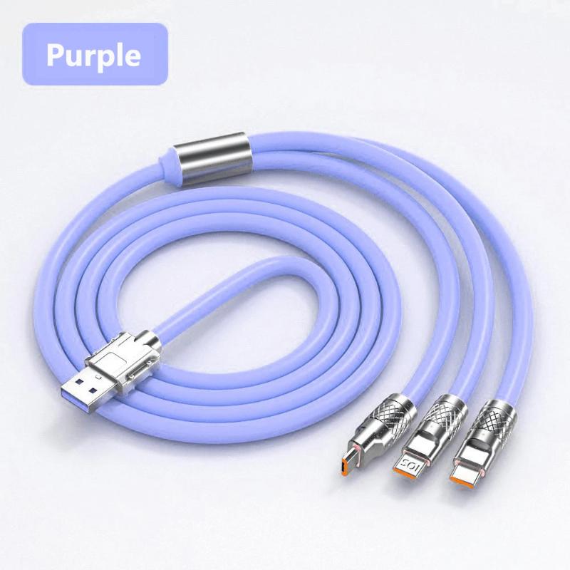 3 in 1 USB Cable 6A 120W USB Cable Fast Charging Data Cord For Iphone Samsung Huawei Xiaomi Multi Port Multiple Charging Wire