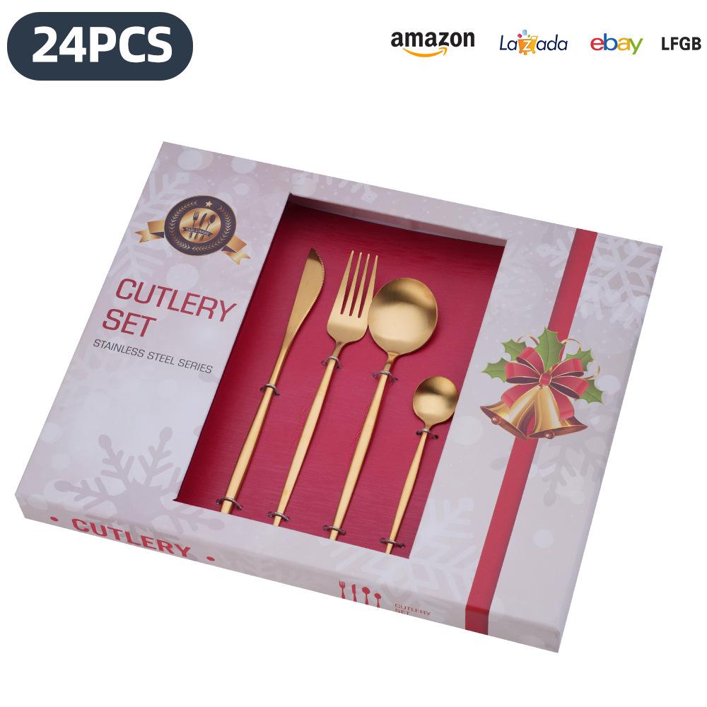 25 Years of New Stainless Steel Tableware Set, Tableware Portuguese Knives, Forks and Spoons 24-piece Gift Box Set