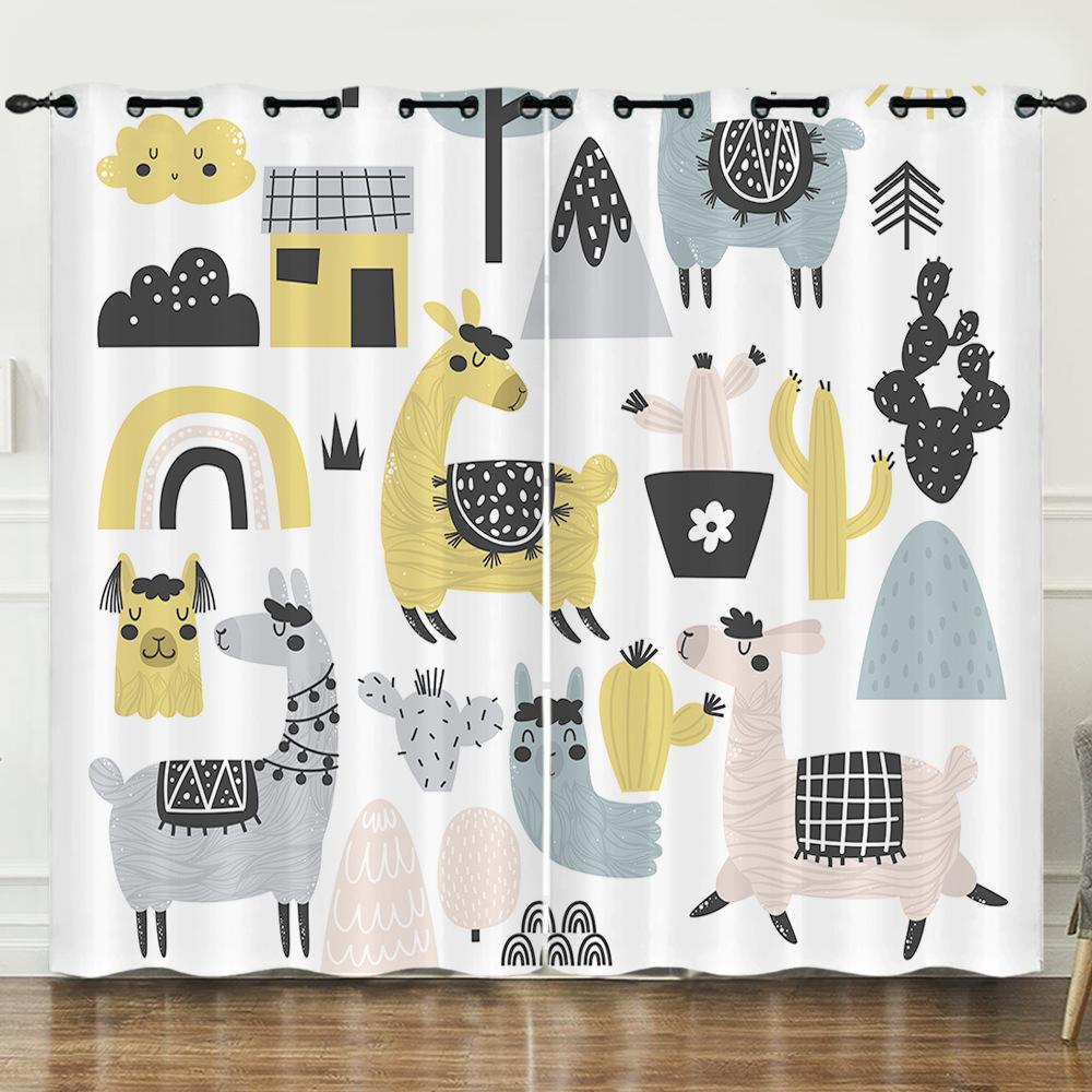 Curtain Cartoon Animal Alpaca 3D Digital Printing Blackout Curtain Punching