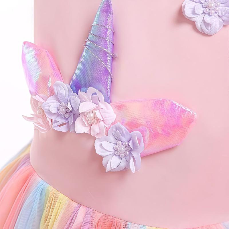 Kinder Regenbogen Einhorn Kleid mit Farbverlauf: Ärmelloser Macaron-Gaze-Rock Prinzessinnen-Set