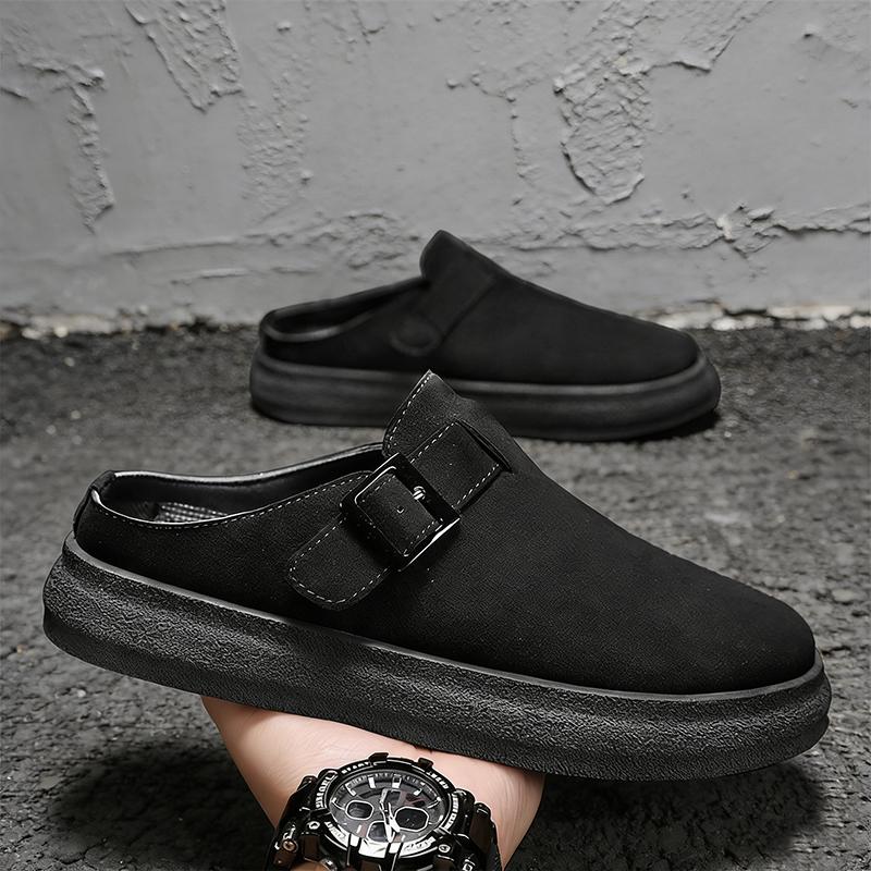 Platform Mules for Men Closed Toe Slip On Shoes Wide Toe Open Back Casual Loafers Slippers Flat Sneakers Non-Slip Lazy Drivers 39