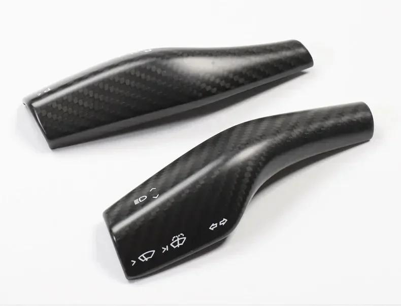 2Pcs Real Carbon Fiber Steering Wheel Whift Protection Cover  For Tesla Model 3 Y Car Column Shift Knob Cover Decor Accessories