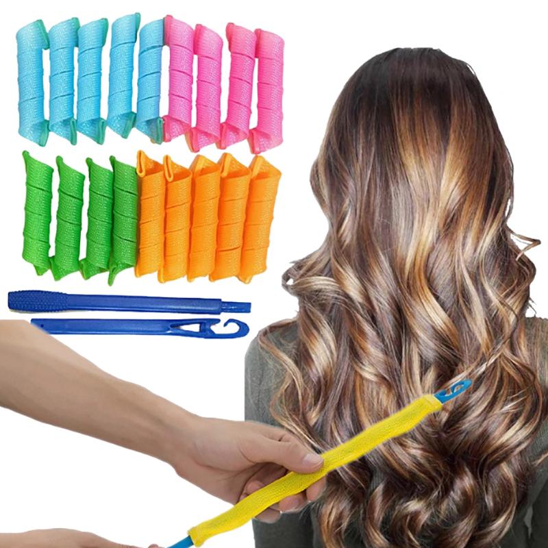 Sada natáček na vlasy bez tepla Vytvořte pružné spirálové lokny bez poškození teplem Bezpečné snadné použití Háčky pro styling bez námahy Sada