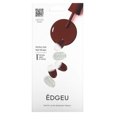 Perfect Gel Nail Wrap, ENA518, Glam Burgundy French, Strip 16 Piece Set