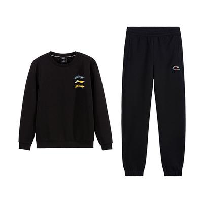 Comfortable Simple Classic Crew Neck Sweatshirt Colorful Embroidered Logo Cuffed Sweatpants Casual Sports Suit AWDVJ48-1+AKLVD12-1