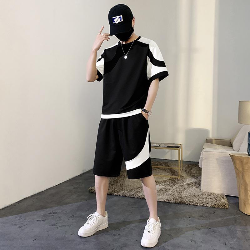 Летняя футболка с коротким рукавом повседневная мужская непринужденная спортивная футболка с короткими рукавами комплект из двух предметов M 3255₽