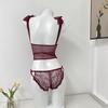 Hollow Mesh Women Lingerie Uniform Passionate Set Bow Lace Corset  Home Travel