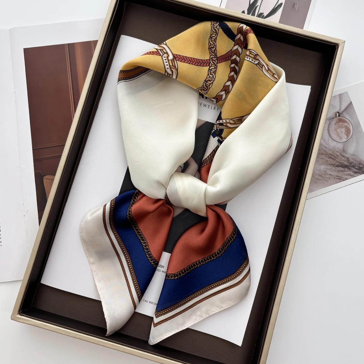 

Роскошный модный квадратный платок с принтом для женщин, платки из сатина, бандана, хиджаб, шейный платок, шаль, косынка, повязка для волос, фуляр, леди 70x70CM