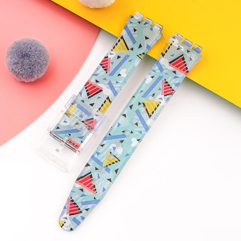 

16 мм 17 мм 19 мм ПВХ силіконовий друкований ремінець для серії Swatch браслет водонепроникний спортивний браслет чоловіки жінки аксесуари для годинників 19mm жовтий/світло-синій колір
